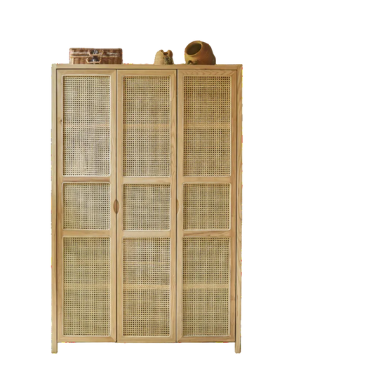 amelia rattan wardrobe, solid wood & rattan wardrobe in bedroom