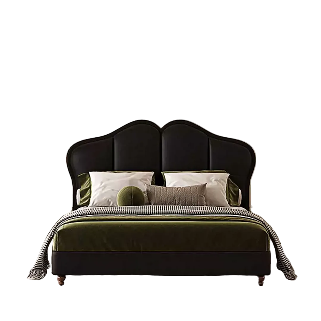 zephyr leather double bed in modern bedroom