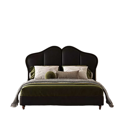 zephyr leather double bed in modern bedroom