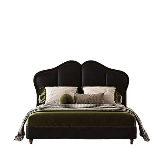 zephyr leather double bed in modern bedroom