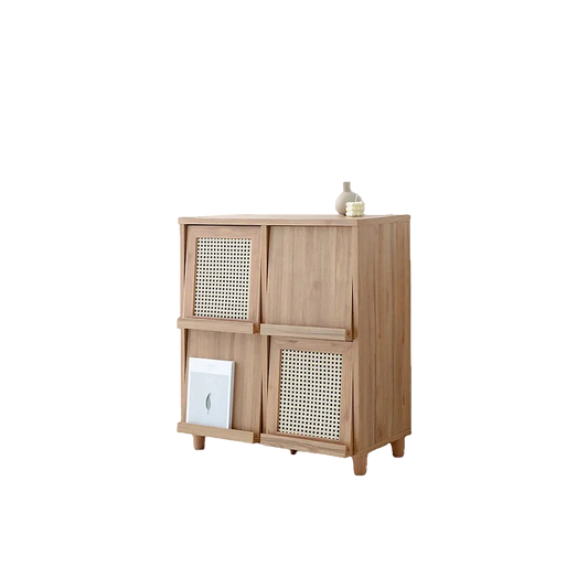 Iskandar Sideboard With Magazine Rack, Solid Wood & Rattan， Storage