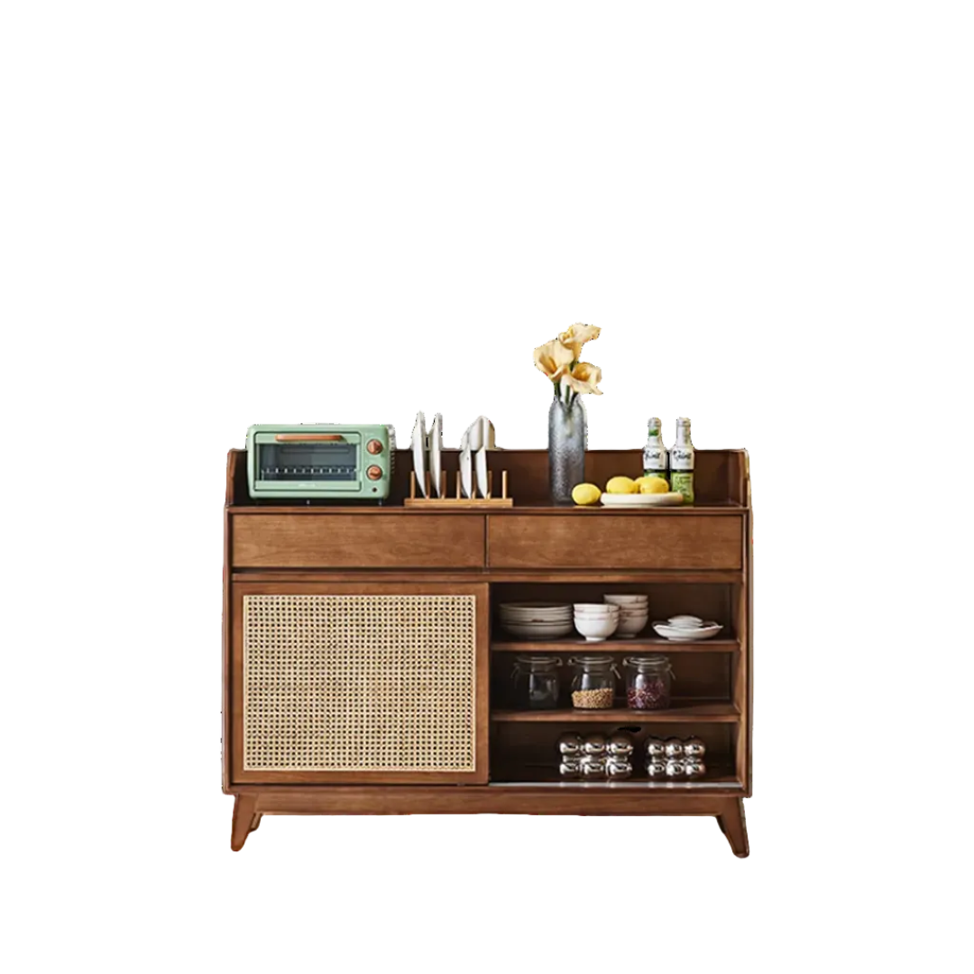 cameron sideboard, rattan cabinet with glass sliding door in dining room