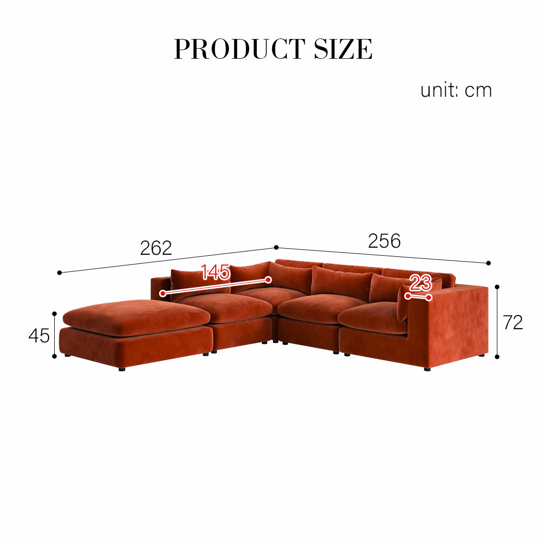 Ranjan Three Seater Corner Sofa, Red Velvet