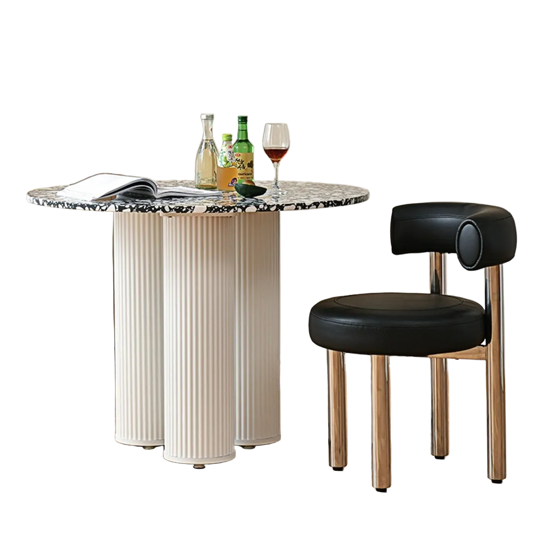 martinez small round dining table, marble in dining room