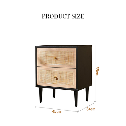 Tsaatan Wood Bedside Table, Rattan, Black-Weilai Concept-Weilai Concept