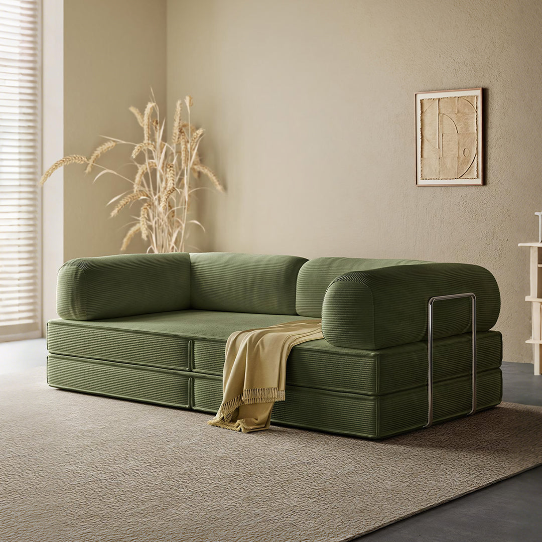 van buren foldable lazy sofa bed, corduroy in modern living room