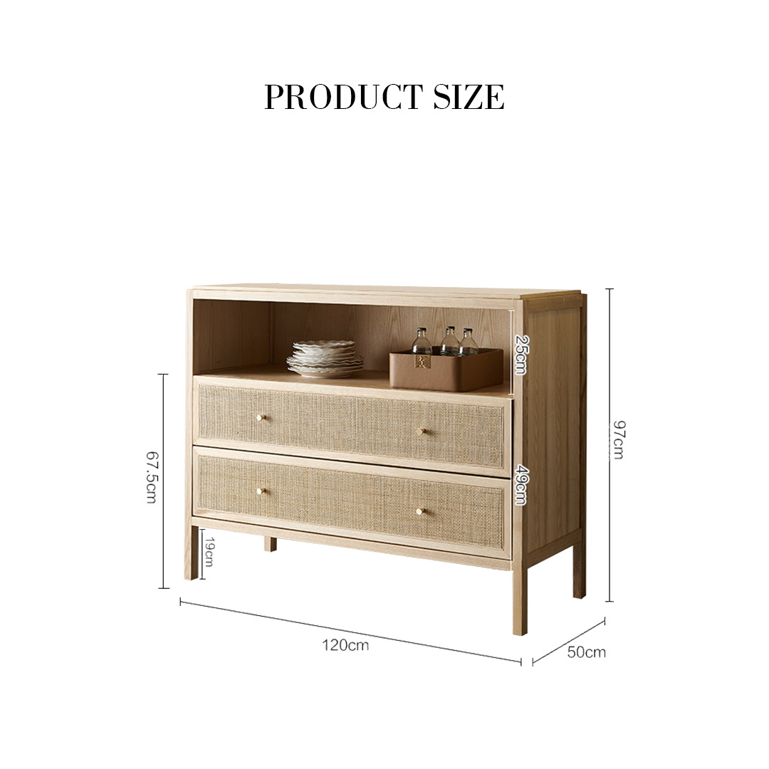 San Vintage Sideboard, Rattan & Solid Wood, Oak-Weilai Concept-Weilai Concept