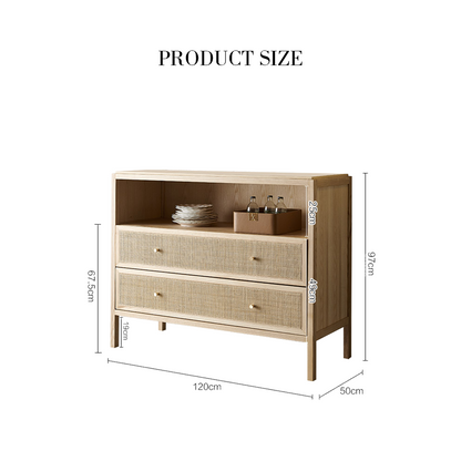 San Vintage Sideboard, Rattan & Solid Wood, Oak-Weilai Concept-Weilai Concept