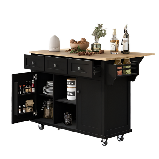 Kitchen Cart With Rubber Wood Flip Top