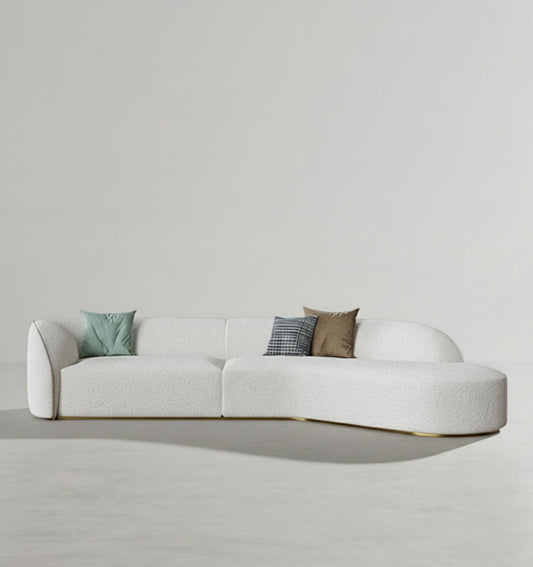 welby three seater curved sofa, white in modern living room