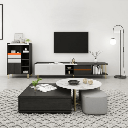 RS2 Nesting Coffee Table Set With Two Stools-Weilai Concept-Weilai Concept