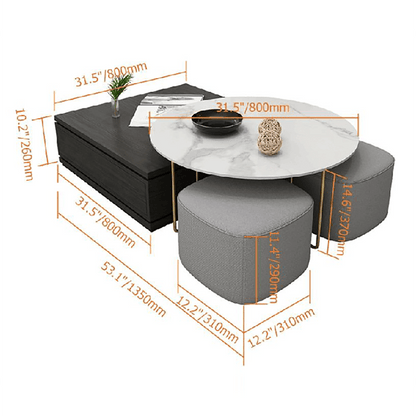 RS2 Nesting Coffee Table Set With Two Stools-Weilai Concept-Weilai Concept