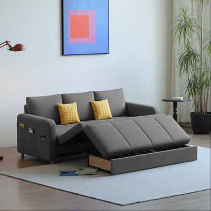 gabriel two seater sofa bed, linen in modern living room