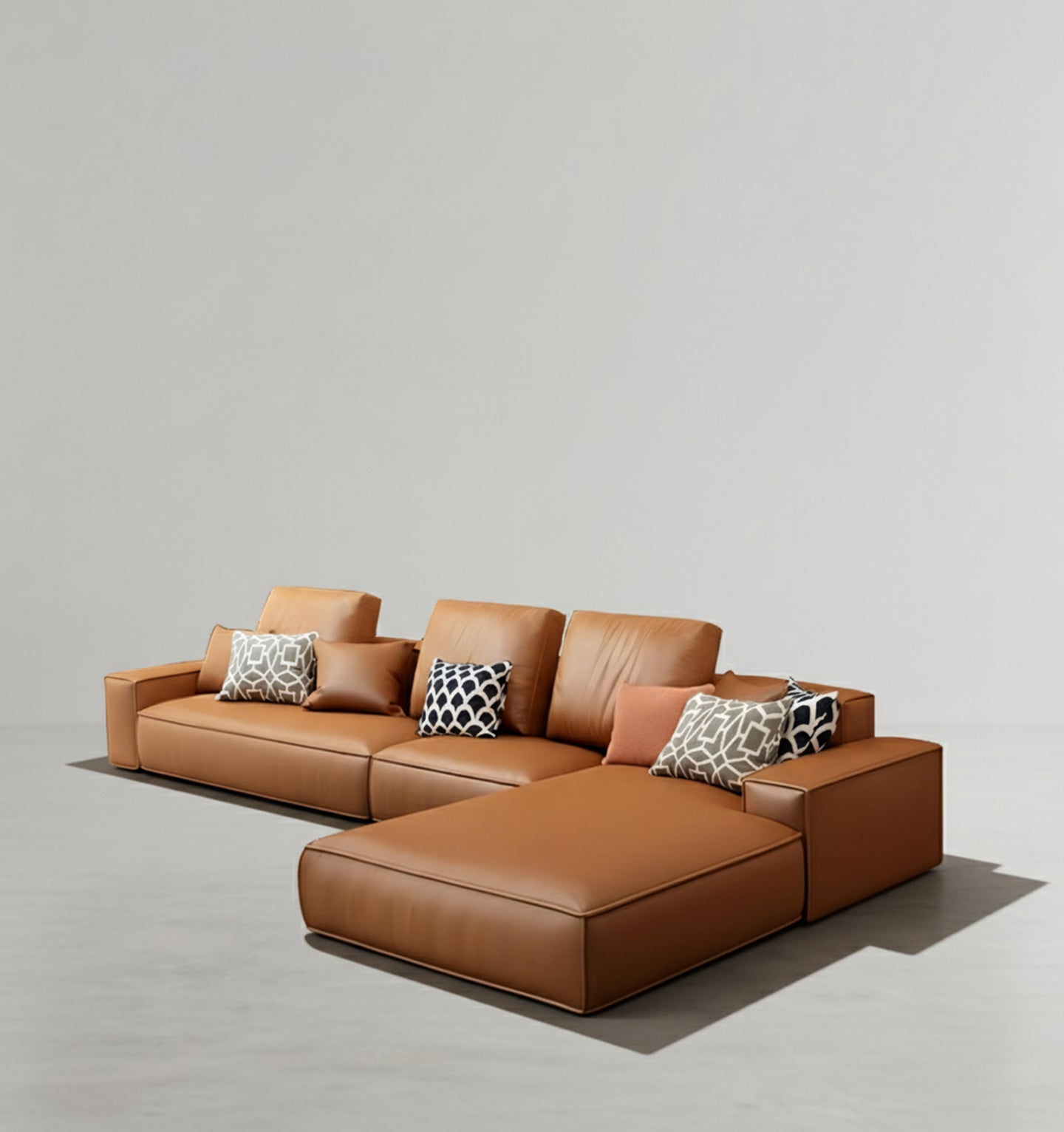 nevaeh three seater corner sofa, leathaire in modern living room
