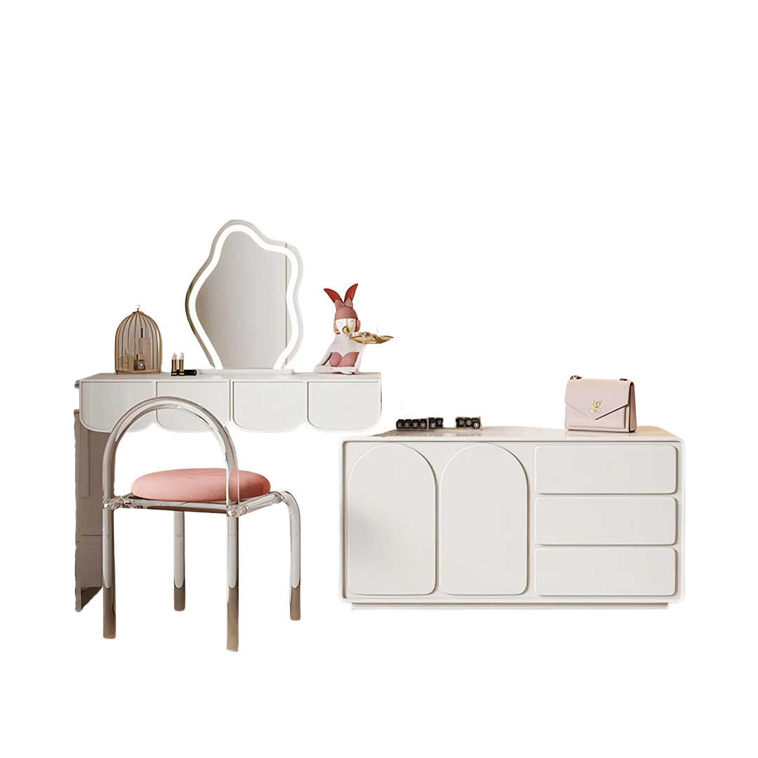 zenith dressing table with sideboard & led mirror, cream in dining room