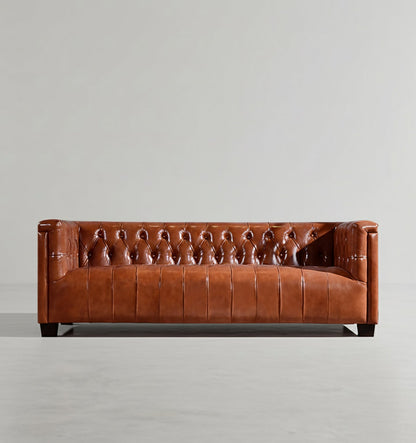 aviator three seater sofa, real leather and aluminium in modern living room
