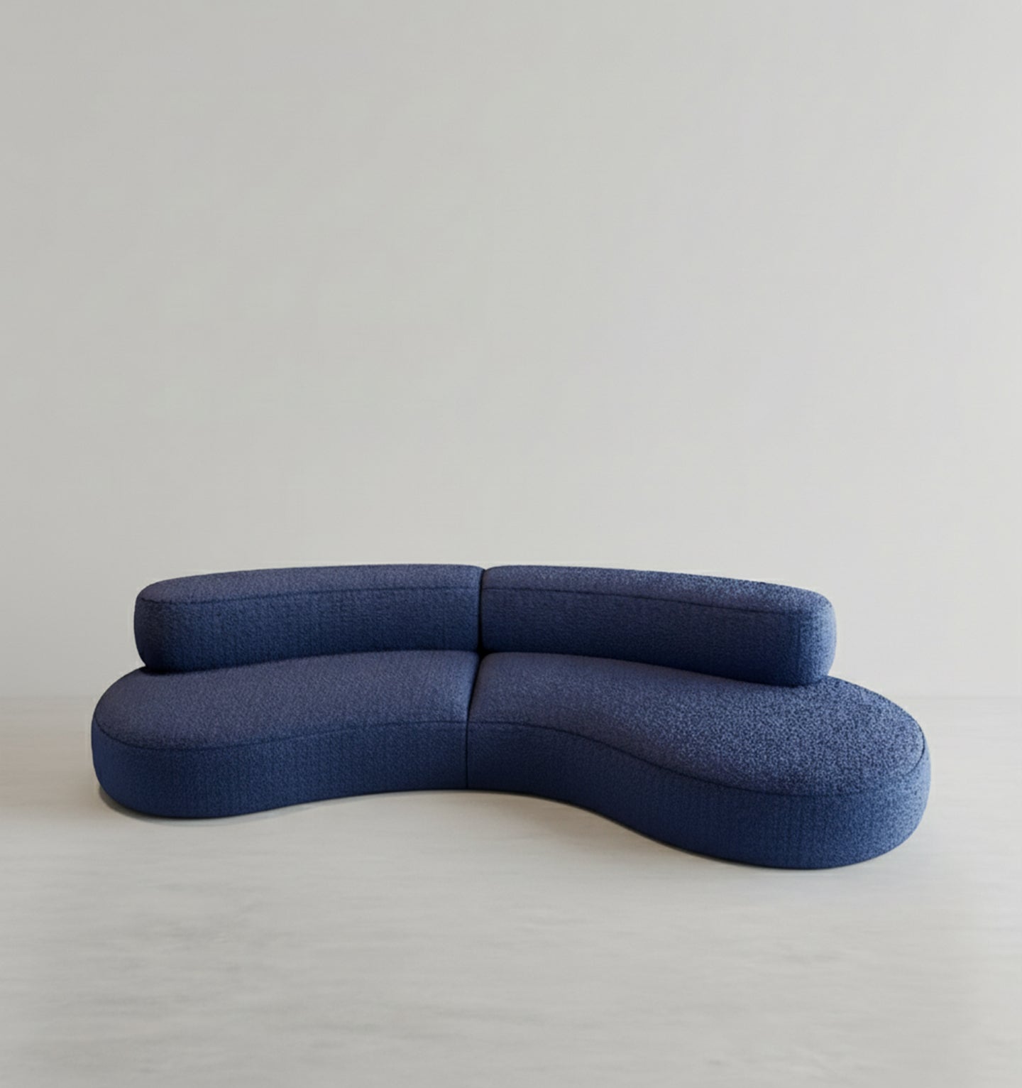 selim three seater curved sofa, modular sofa, blue in modern living room