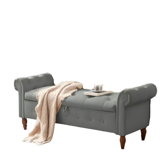 Velvet Multifunctional Storage Rectangular Sofa Stool - Grey