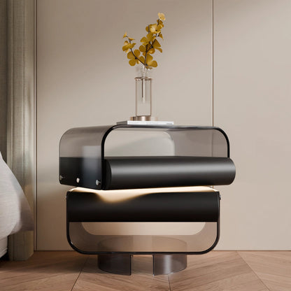 Friesen Rotateble Bedside Table With Storage & Light Strip