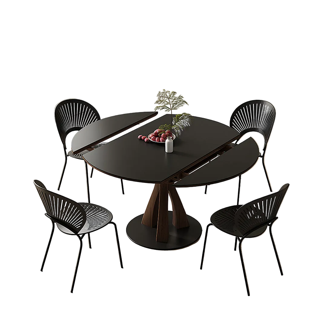 caruso round folding dining table, sintered stone, black in dining room