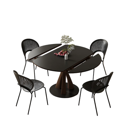 caruso round folding dining table, sintered stone, black in dining room