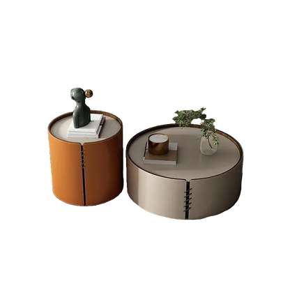 rossi nesting coffee table, light grey & orange coffee table in living room