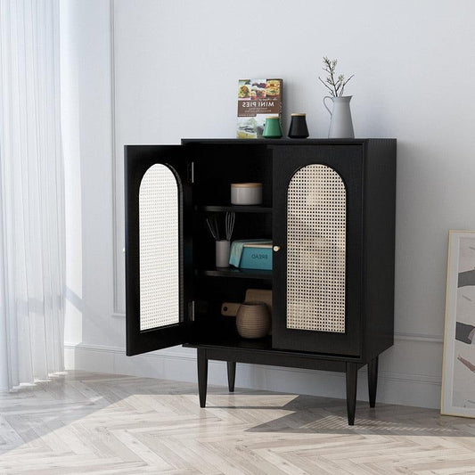 Neema Sideboard, Side Cabinet, Black & Rattan-Weilai Concept-Weilai Concept