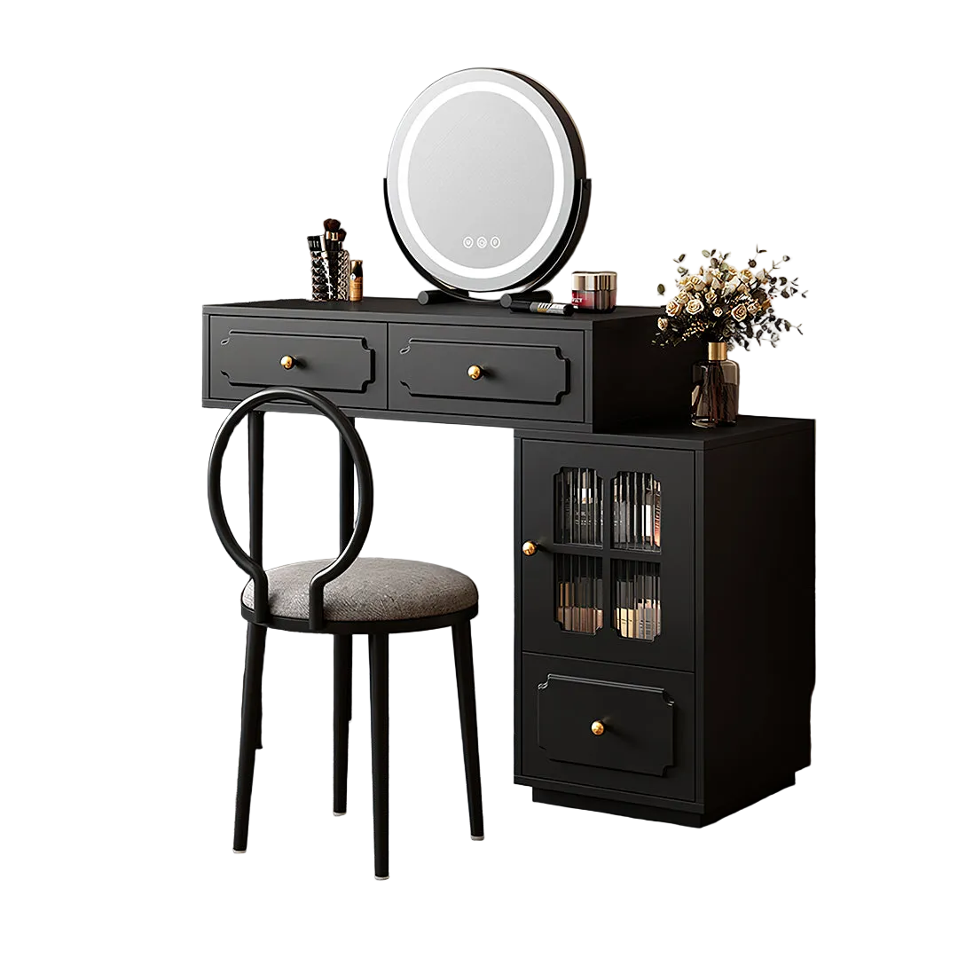scarlett dressing table with side cabinet & led mirror storage cabinet