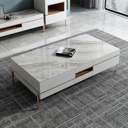 VIda Rectangle Coffee Table Set With TV Stand, Gold Leg-Weilai Concept-Weilai Concept