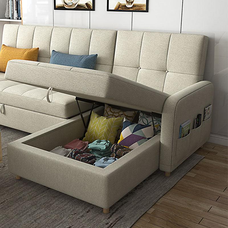 ML203 Three Seater Sofa Bed, L Shape Sofa Bed With Storage, Linen-Weilai Concept-Weilai Concept