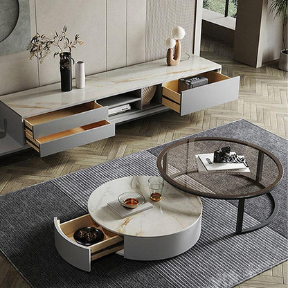 CHI Morden Round Nesting Coffee Table With TV Stand, Black Leg-Weilai Concept-Weilai Concept