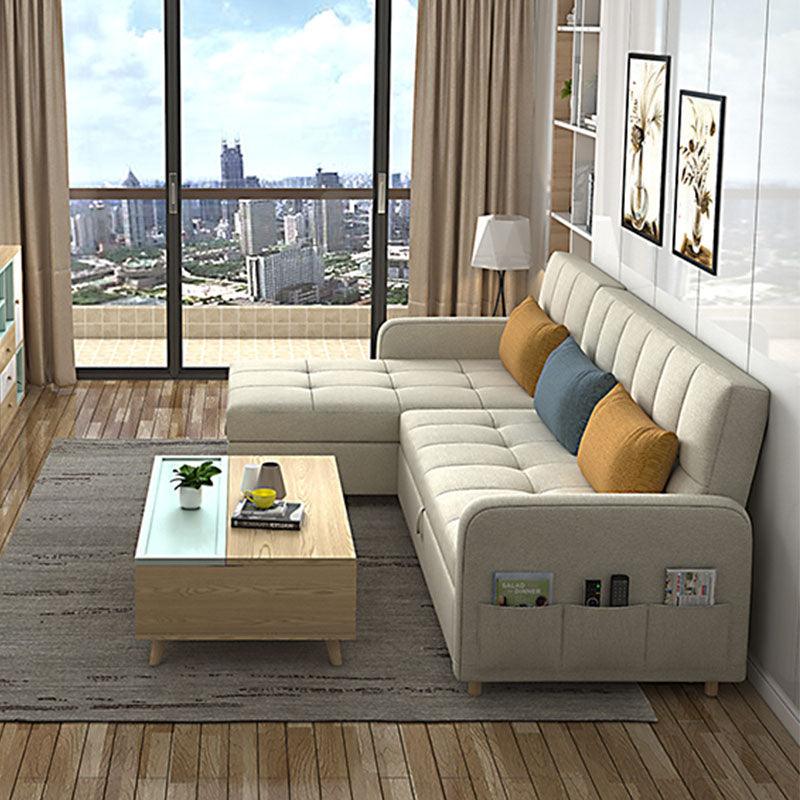 ML203 Three Seater Sofa Bed, L Shape Sofa Bed With Storage, Linen-Weilai Concept-Weilai Concept