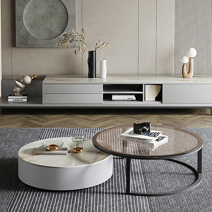 CHI Morden Round Nesting Coffee Table With TV Stand, Black Leg-Weilai Concept-Weilai Concept
