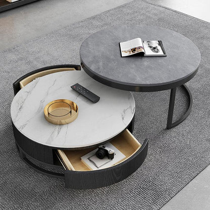 Lvinta Grey Round Nesting Coffee Table, Gold Base-Weilai Concept-Weilai Concept