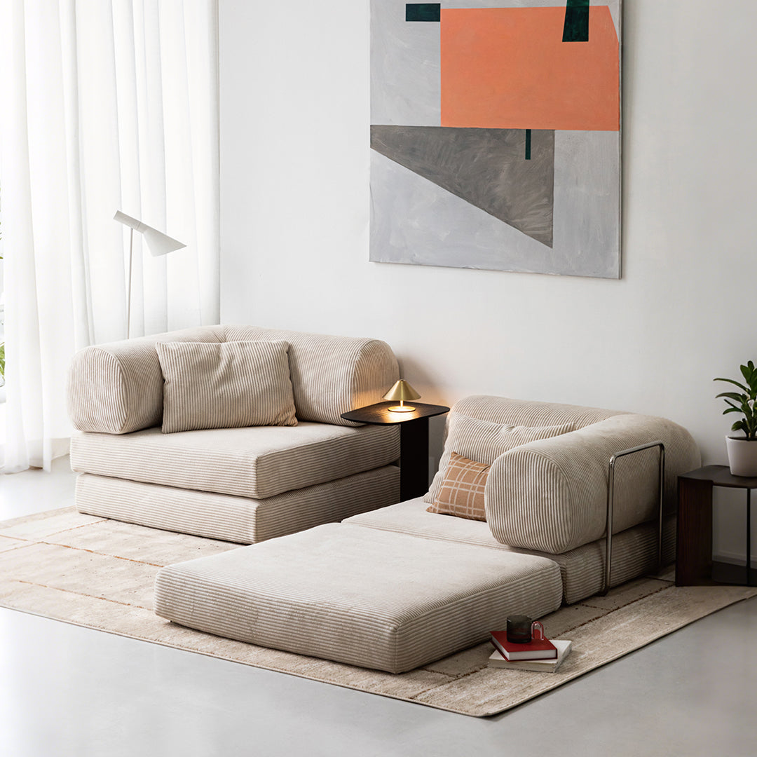 bacardi foldable lazy sofa bed for lounging, corduroy in modern living room