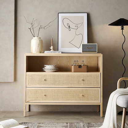 San Vintage Sideboard, Rattan & Solid Wood, Oak-Weilai Concept-Weilai Concept