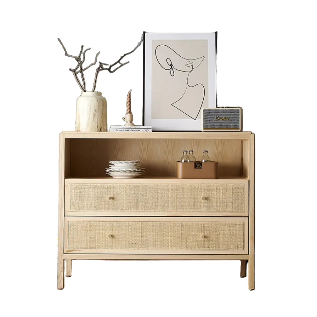 San Vintage Sideboard, Rattan & Solid Wood, Oak