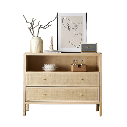 San Vintage Sideboard, Rattan & Solid Wood, Oak