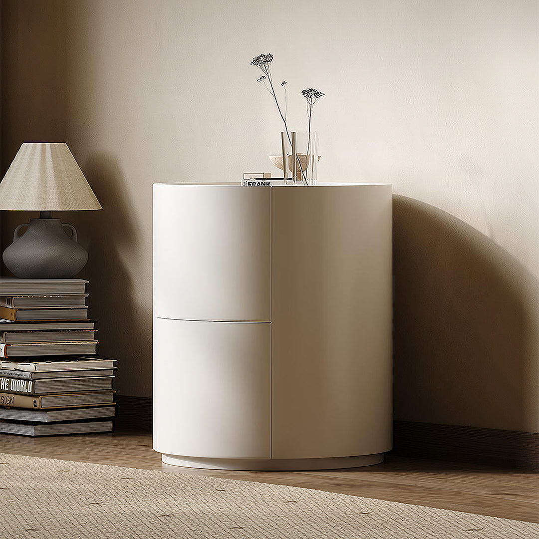 Farooq Round Bedside Table, White