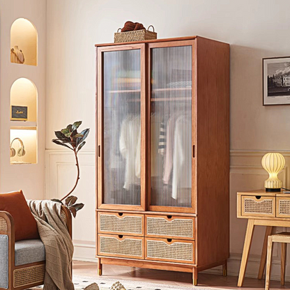 Fritzy Rattan Wardrobe With Coat Hanger & Sliding Glass Doors-Weilai Concept-Weilai Concept