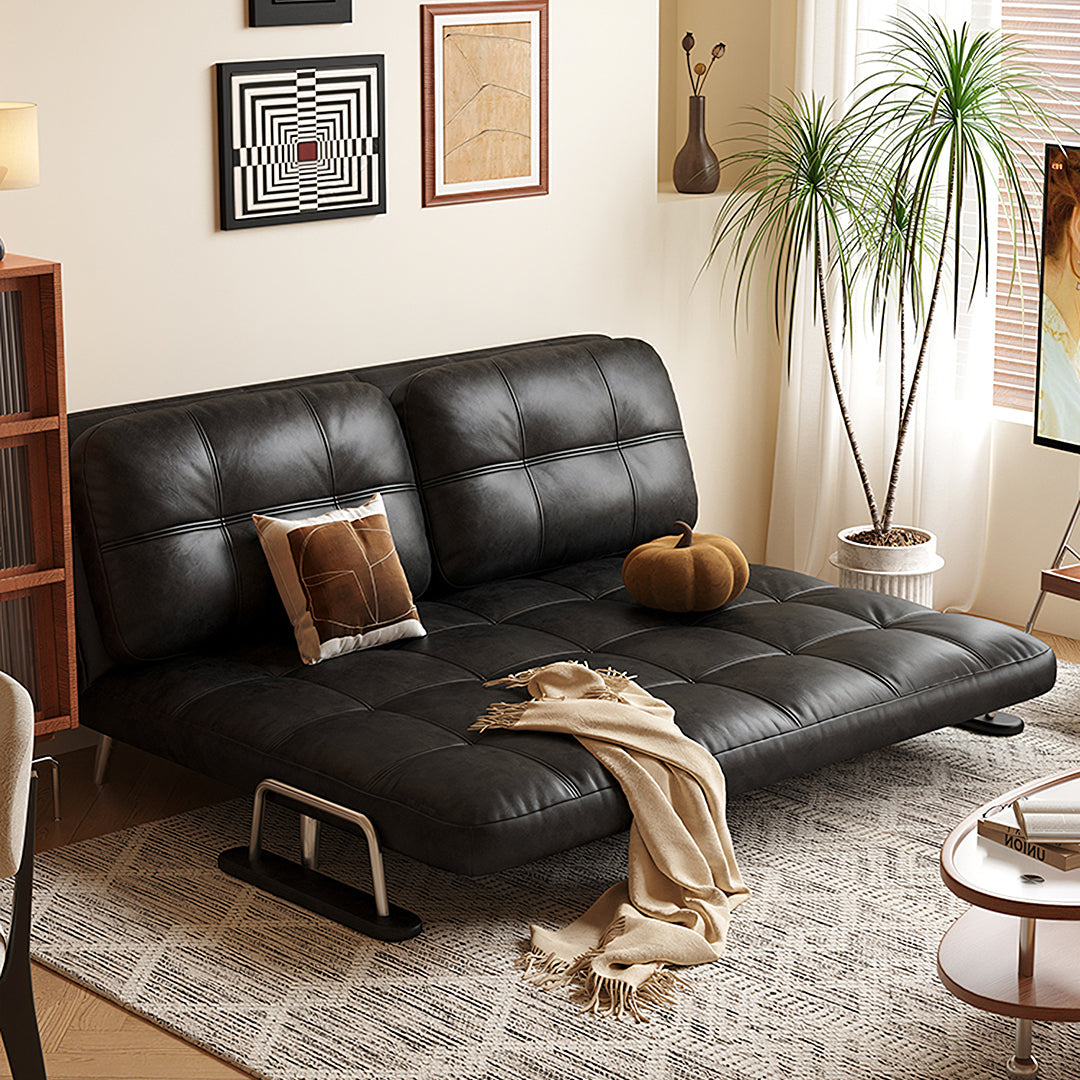Riley Single Sofa Bed, Two Seater Sofa Bed, Black Leather-Weilai Concept-Weilai Concept