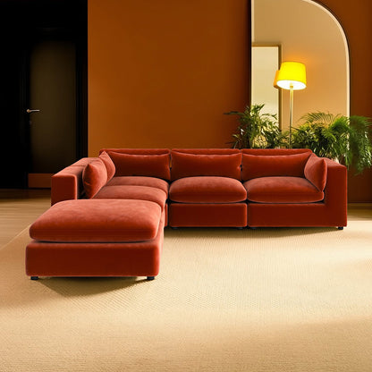 Ranjan Three Seater Corner Sofa, Red Velvet