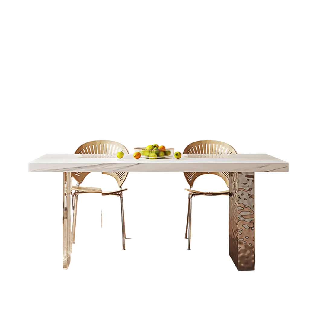 madison dining table, white sintered stone & acrylic in dining room