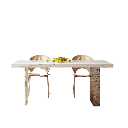 madison dining table, white sintered stone & acrylic in dining room