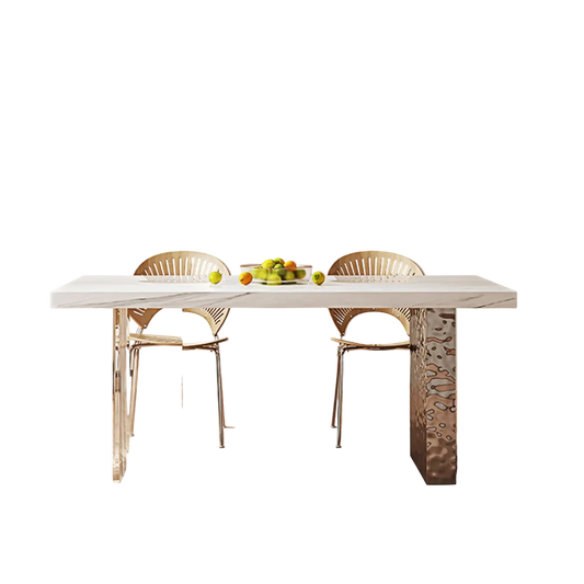 madison dining table, white sintered stone & acrylic in dining room