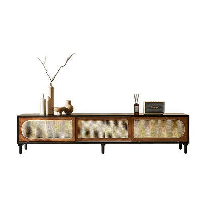 dogon rattan tv stand, black, solid wood tv stand in living room