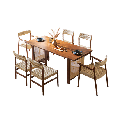 fuchs dining table, solid wood & rattan, dark oak in dining room
