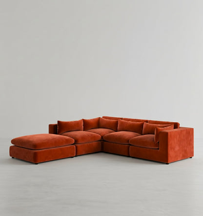 ranjan three seater corner sofa, red velvet in modern living room