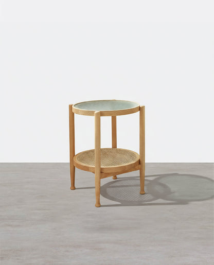 Cement Round Side Table, Glass