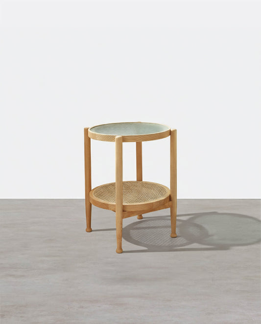 Cement Round Side Table, Glass